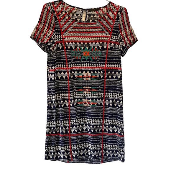 THML Navy, White, Red, Green Mixed Print & Embroidered Knee Length Dress S - Picture 1 of 8